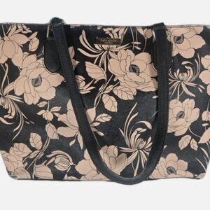 Kate Spade Purse, Large Tote Shoulder Bag, Zip Top Black and Pink Floral Pattern